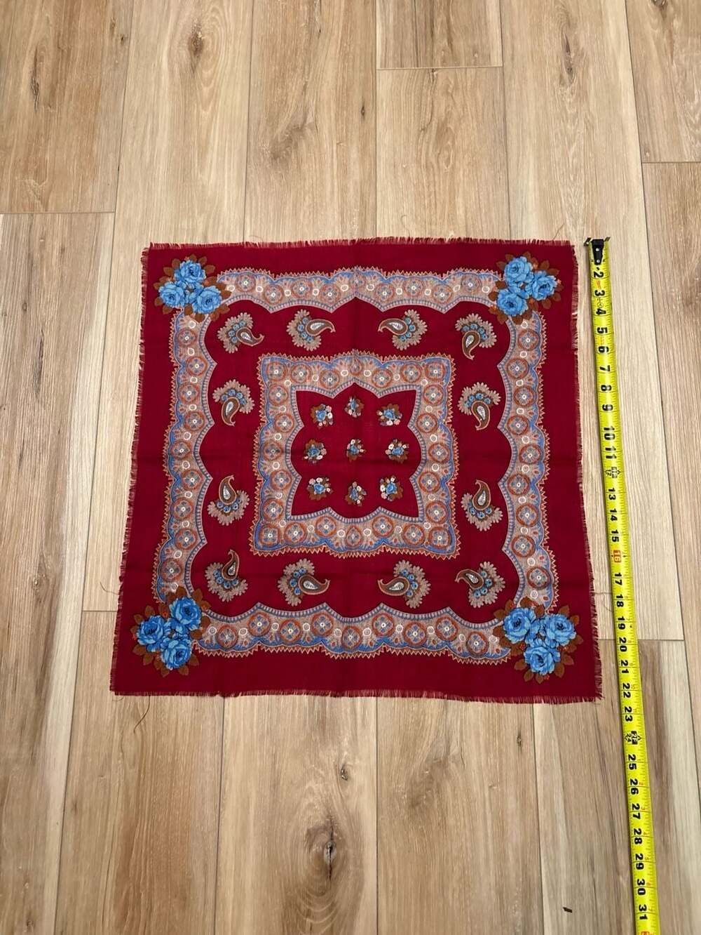 Accessory Street Red Paisley Wool Scarf with Blue Roses